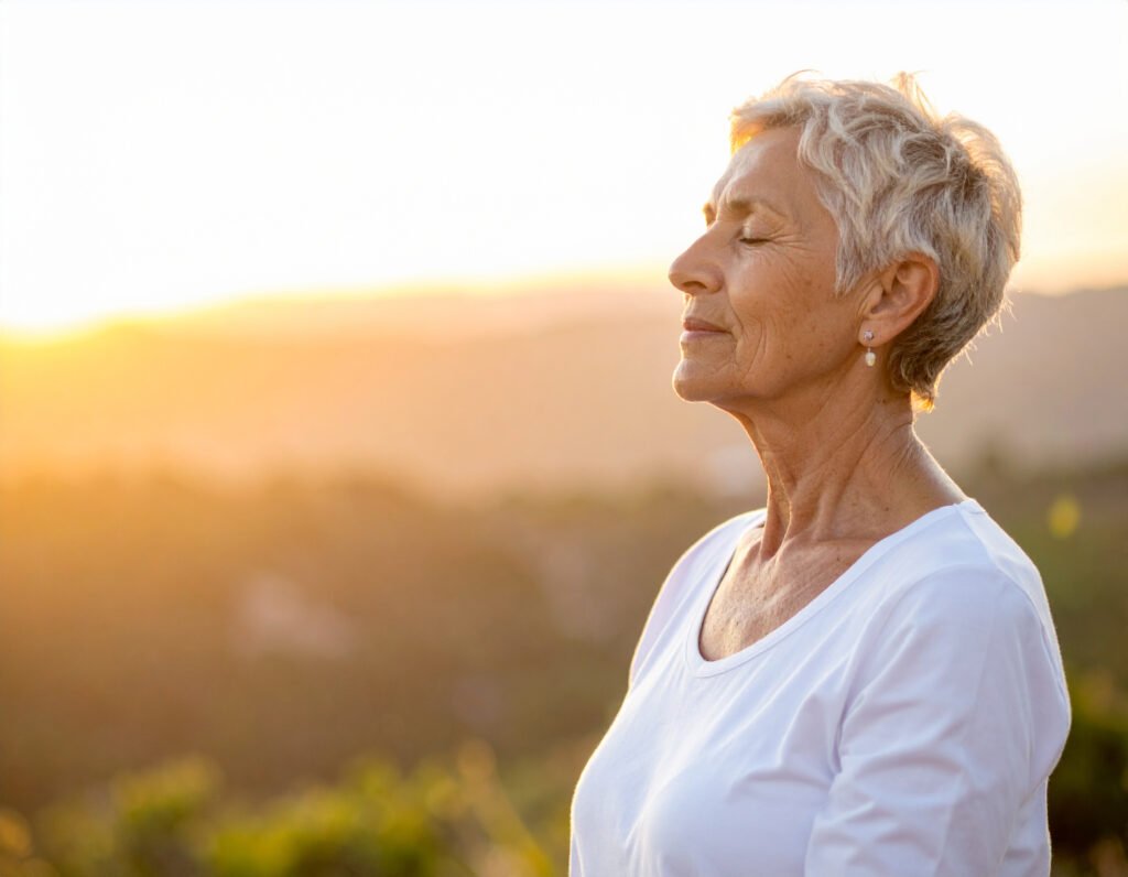 Woman using meditation as self-guided breast cancer support resource
